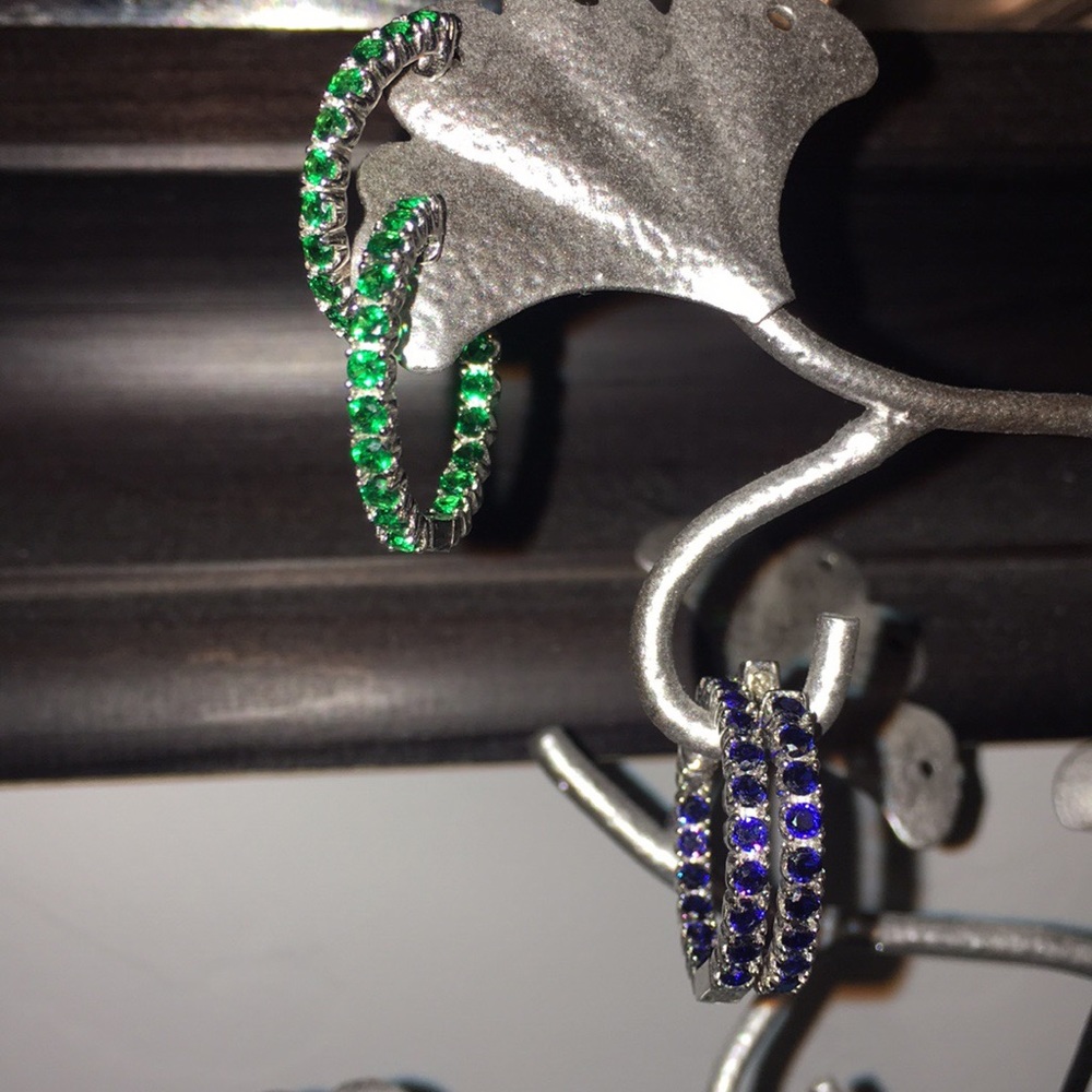 Sterling Silver Simulated Sapphire Hoop Earrings